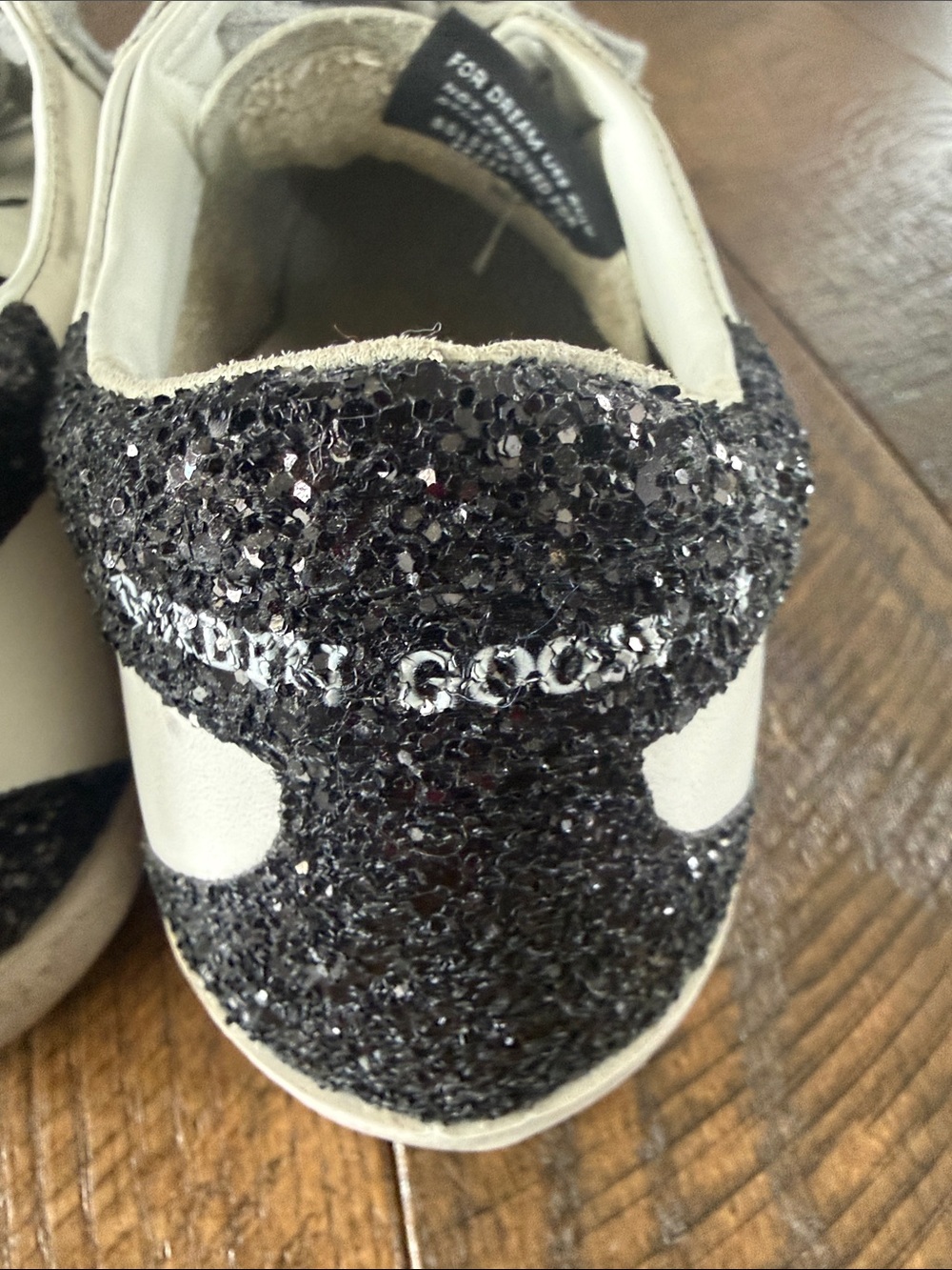 Golden Goose White Leather Low-Top Sneakers with Black Glitter Heel - Picture 5 of 10